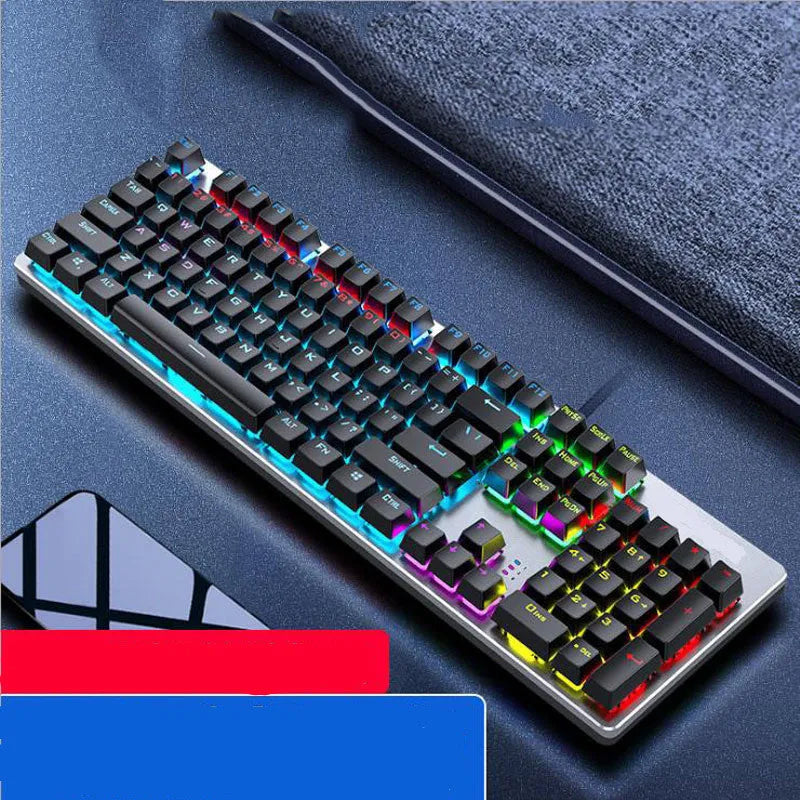 AOC GK410 metal mechanical keyboard with backlit keys and USB cable on a desktop