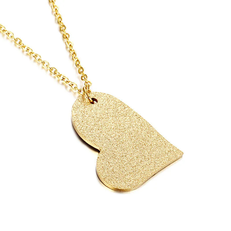 Geometric heart-shaped titanium steel pendant necklace on a chain, silver tone KN25736-Z.