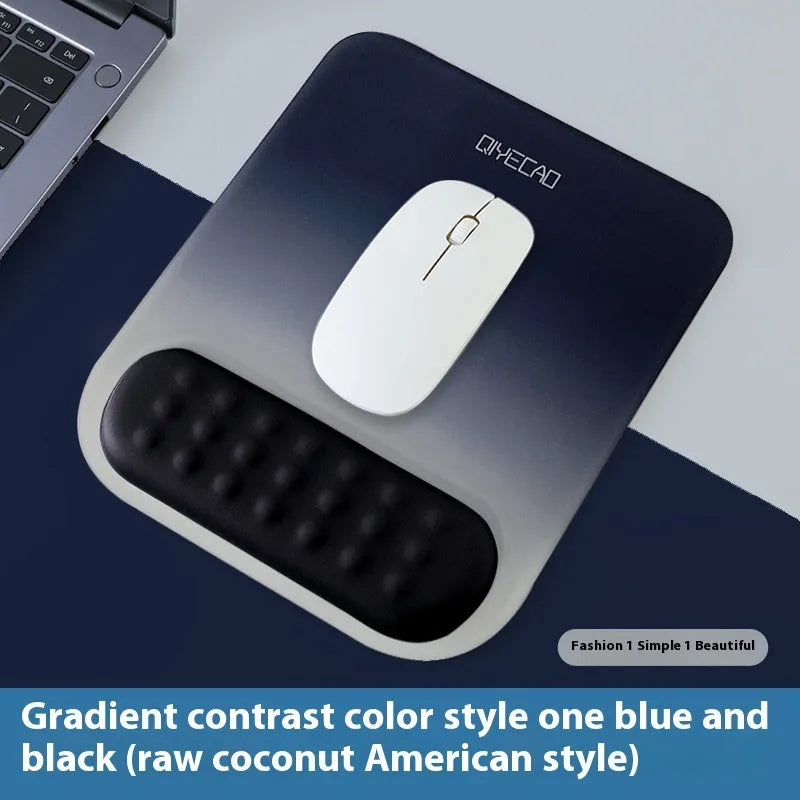 Ergonomic mouse pad with raised wrist support in cloth silicone material showing colour options