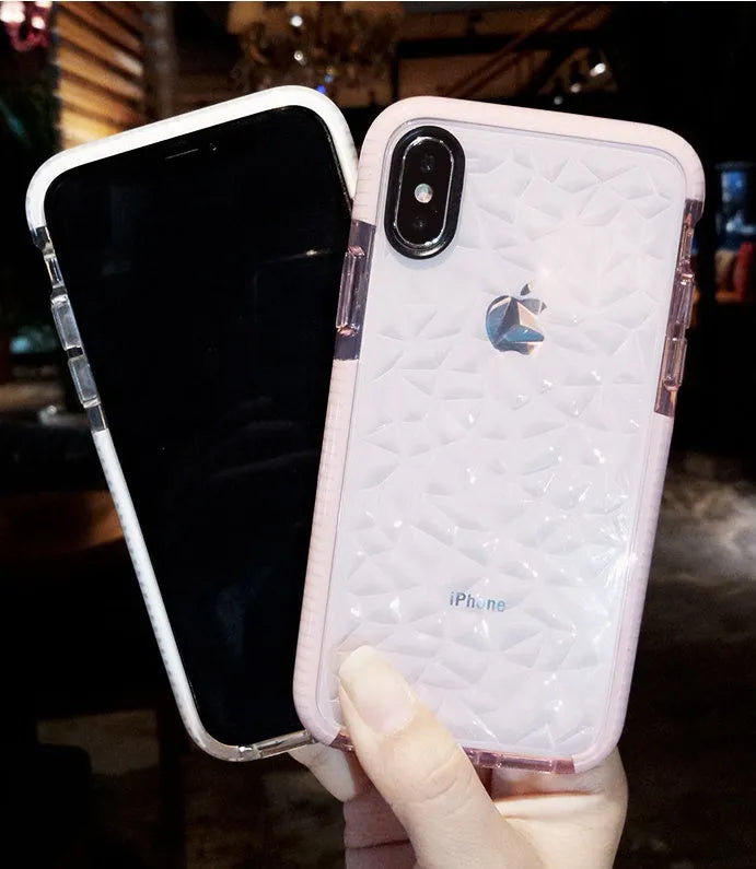 Simple striped TPU back cover case for iPhone in pink, white, and black colour options.