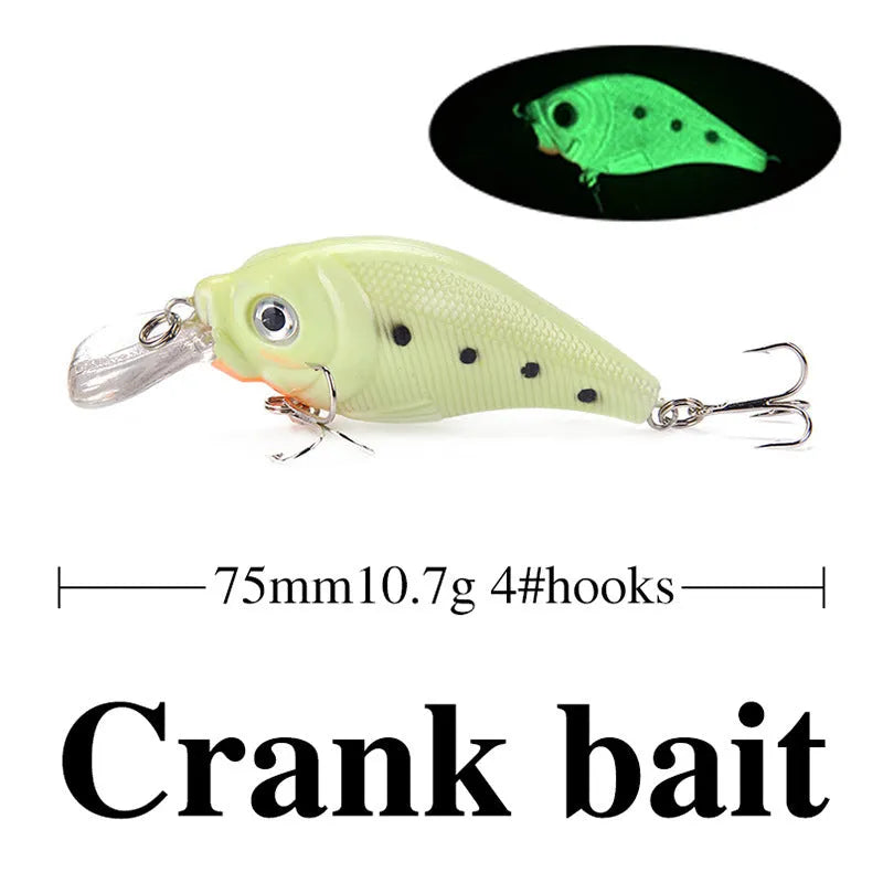3D fluorescent hard bait fishing lures with submerged luminous properties in five-piece set