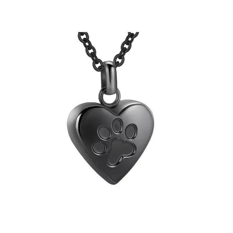 Simple heart-shaped titanium steel pendant necklace with a love paw print and an openable compartment.