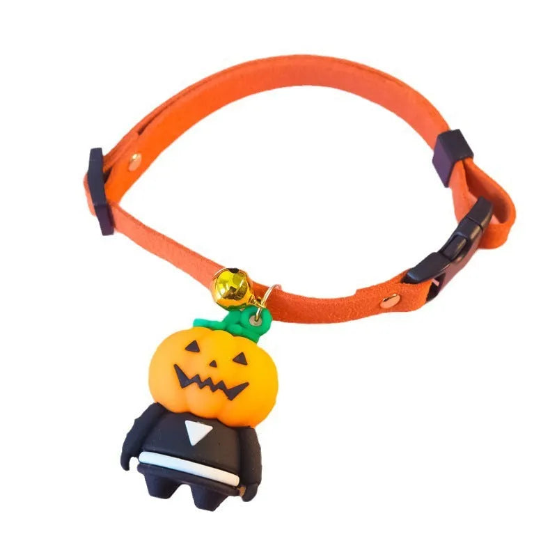 Halloween dog collar decoration with luminous pumpkin man or skull pattern in polyester material