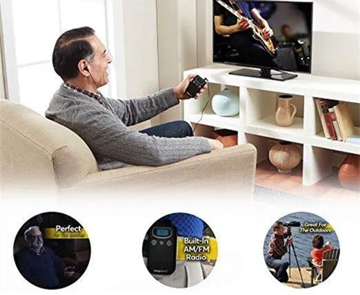 Digital personal hearing amplifier with bright display and handheld radio design