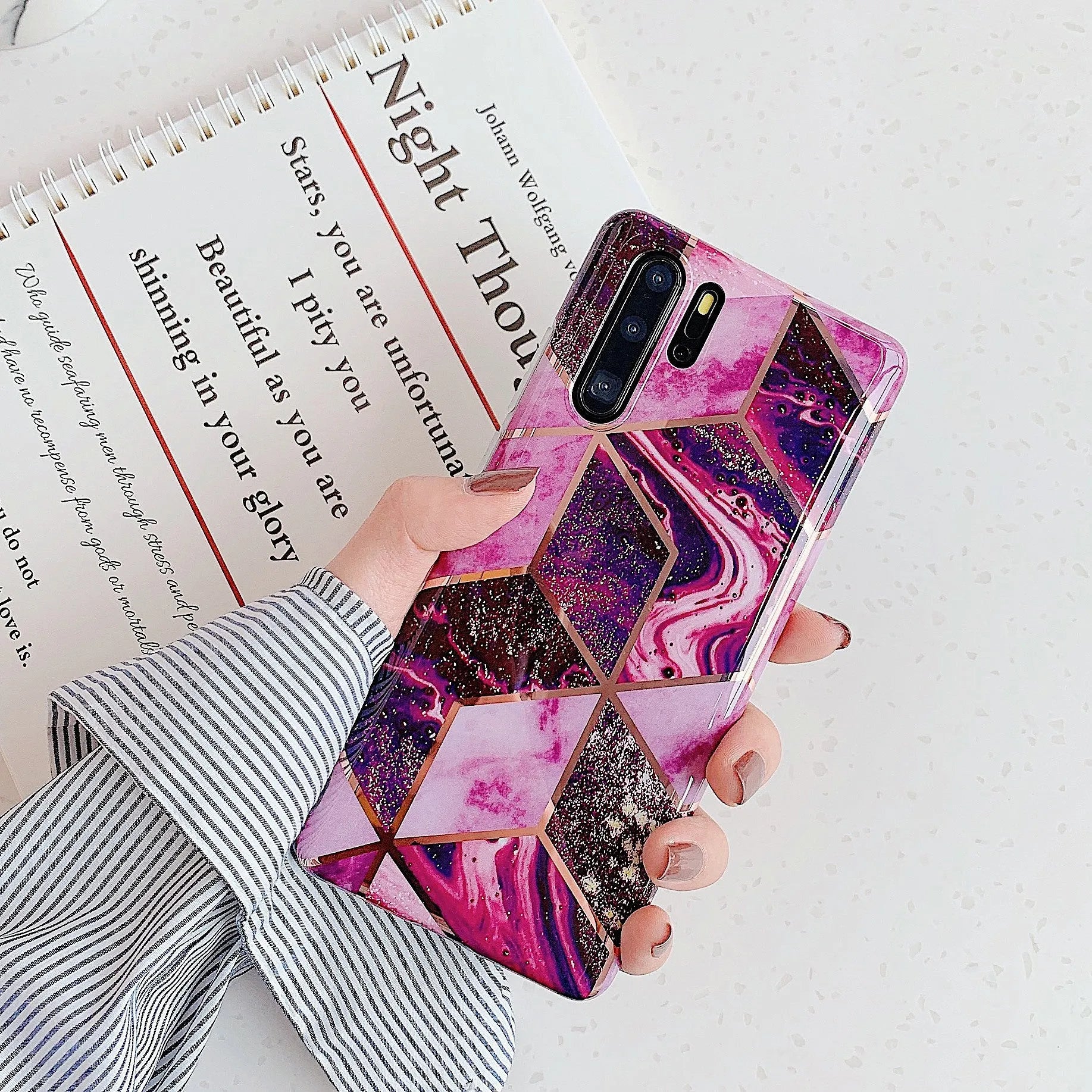 Electroplated marble pattern TPU phone case for Huawei and Samsung smartphones in various colours
