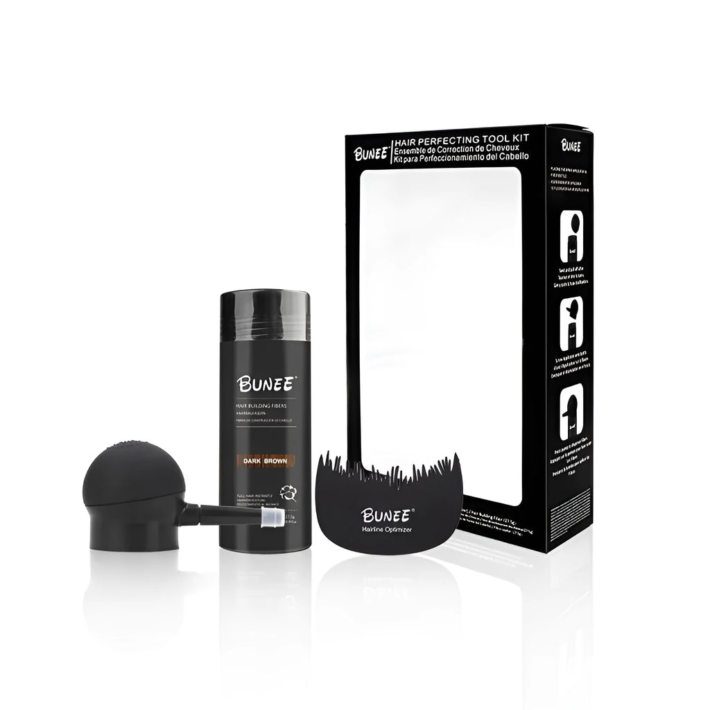 Dense hair fibre powder three-piece set boxed with multiple colour options for thinning hair coverage