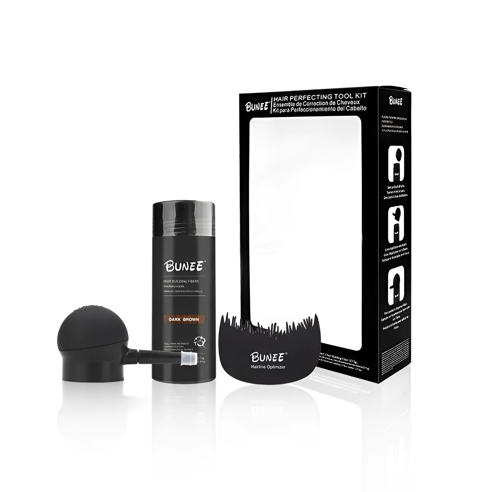 Dense hair fibre powder three-piece set boxed with multiple colour options for thinning hair coverage