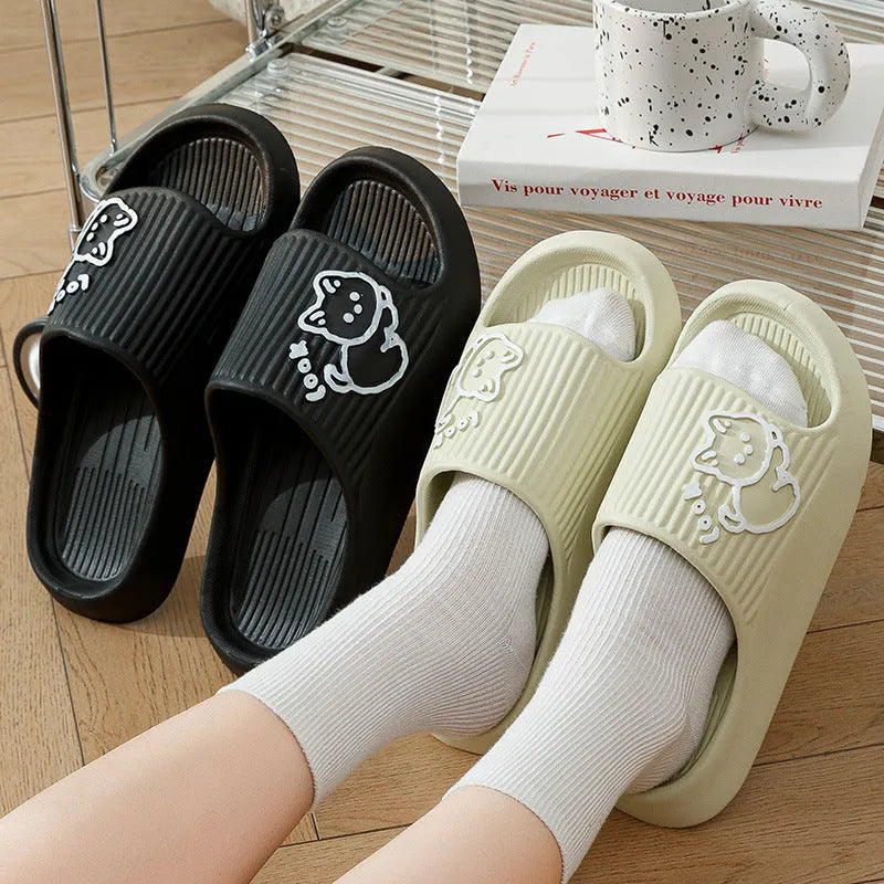 Women's cat-themed platform slippers in multiple colours with thick non-slip EVA sole.