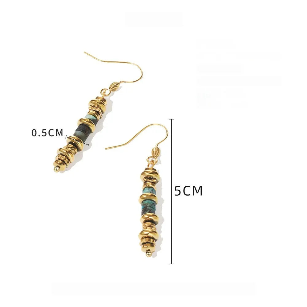 Silver geometric titanium steel dangle earrings with retro design and 18K plating