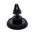 Black car magnetic phone holder mounted on car air vent with phone attached