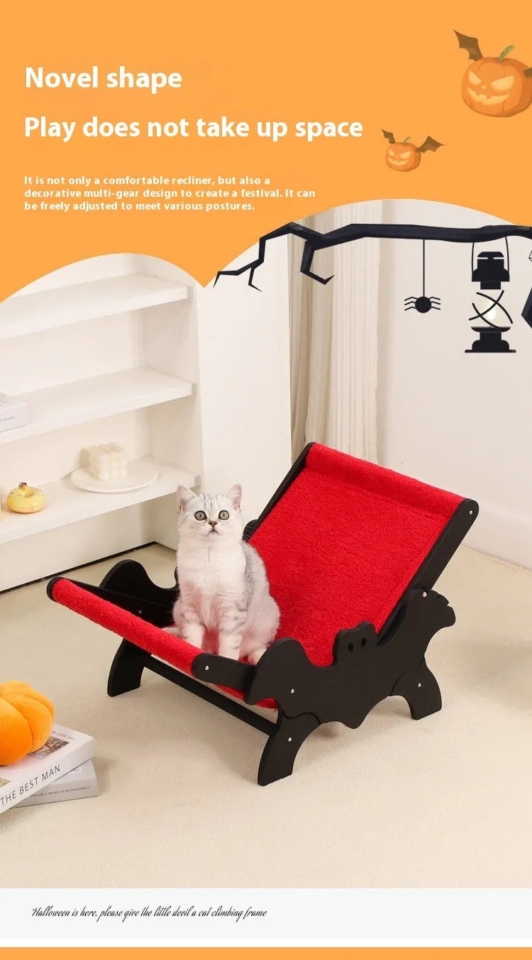 Black and red wooden cat recliner bed with cushion for indoor cats