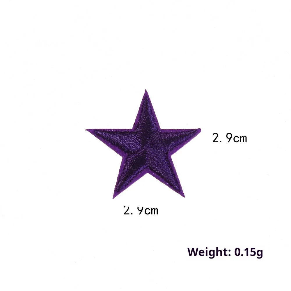 Colourful five-pointed star embroidery patches and cloth stickers for DIY clothing decoration.