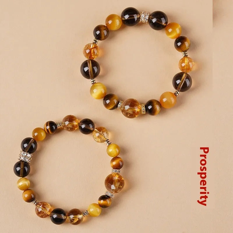 Natural yellow tower crystal tiger-eye bracelet with geometric design