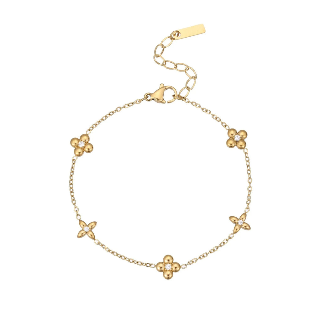 Gold-plated stainless steel bracelet with a hexagonal zircon star pendant for women.