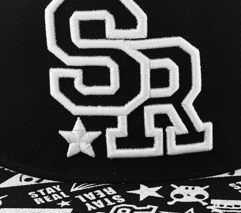 Cotton baseball cap with letter embroidery in black colour showing adjustable strap