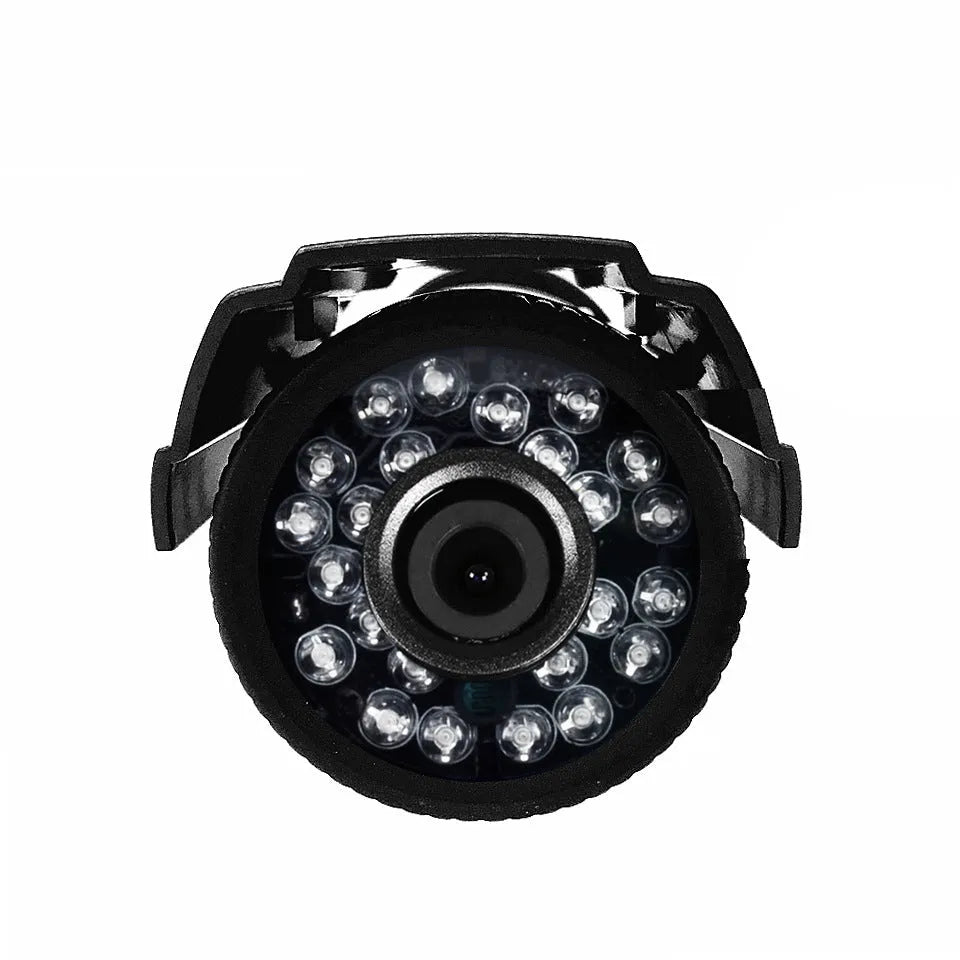 Black AHD HD waterproof surveillance camera with infrared LEDs around a fixed lens.