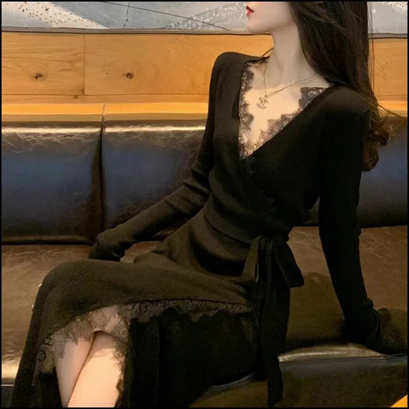 Women's solid black slim fit wool skirt with princess dress styling and free size fitting