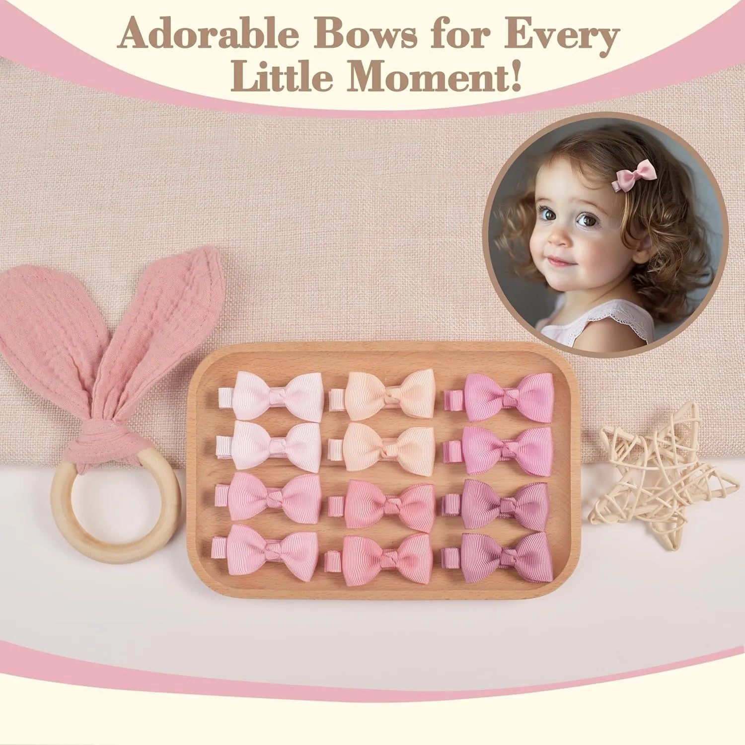 Assortment of pastel coloured baby hair clips and bows with no-slip lining.