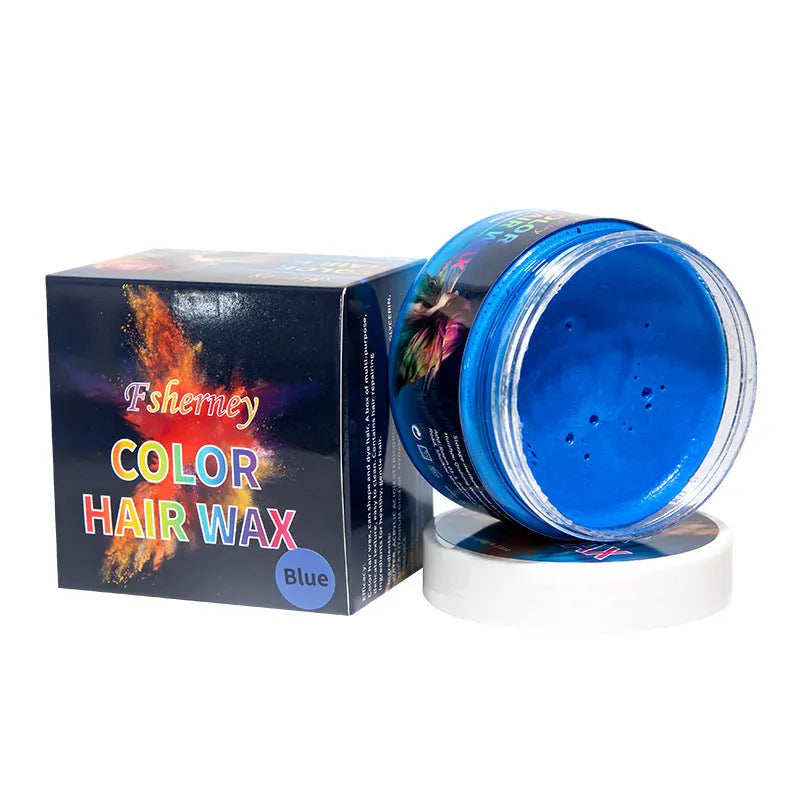 120g hair styling clay container showing colour options including blue, green, orange, purple, red, and grey