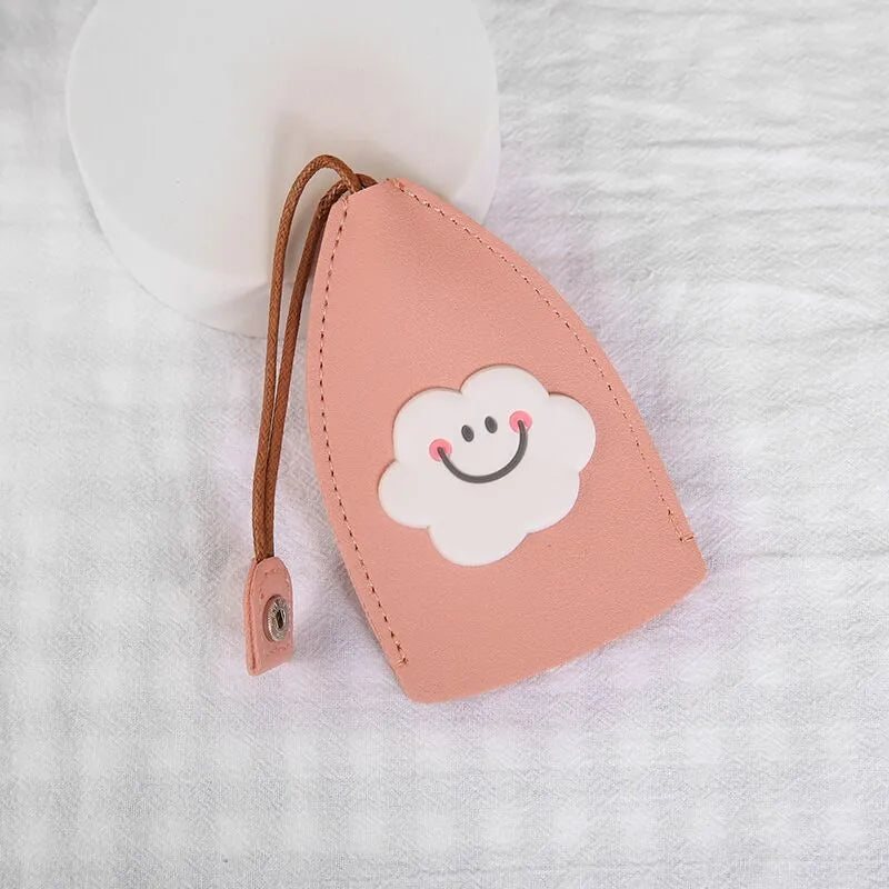 Cartoon-themed PU leather car key case with pull-out mechanism measuring 14x7.5 cm