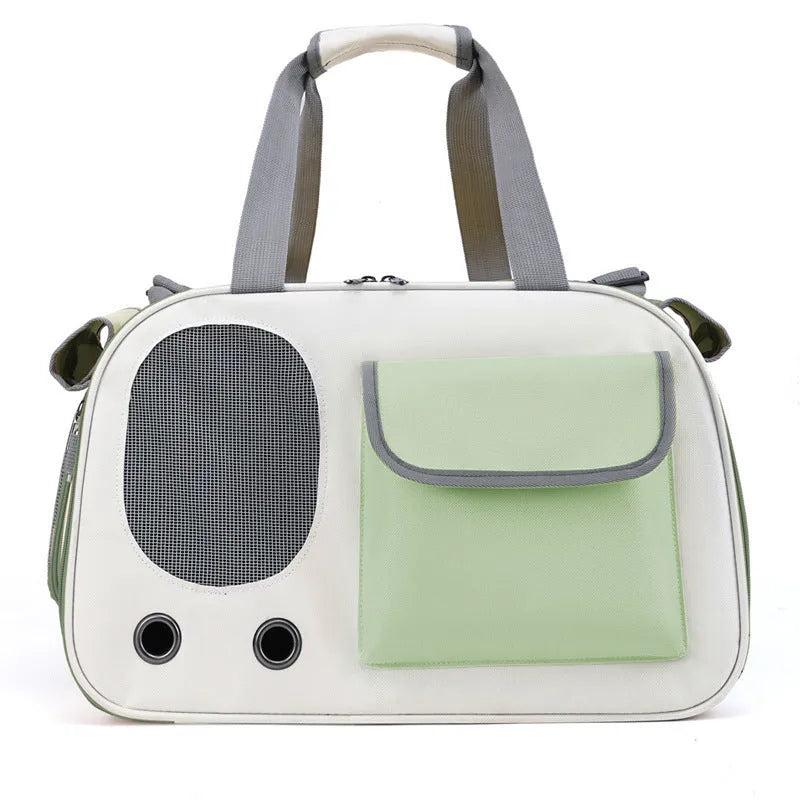 Foldable single shoulder pet bag in canvas material with large capacity for cat and small dog transport