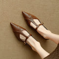 Brown women's cowhide leather flat shoes with round toe and soft bottom
