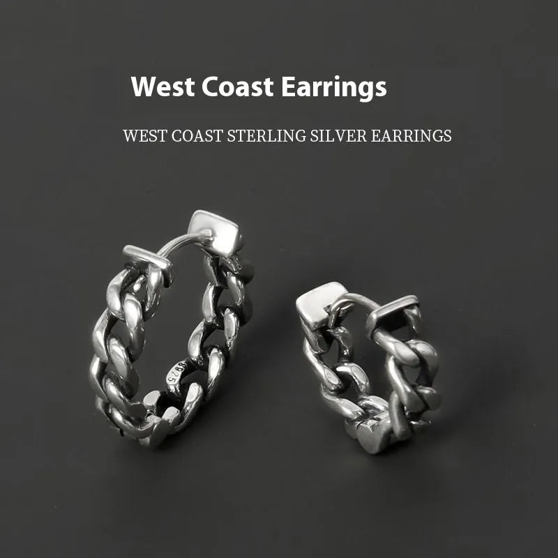 Geometric copper men's earrings in hip hop style with West Coast aesthetic and silver colour
