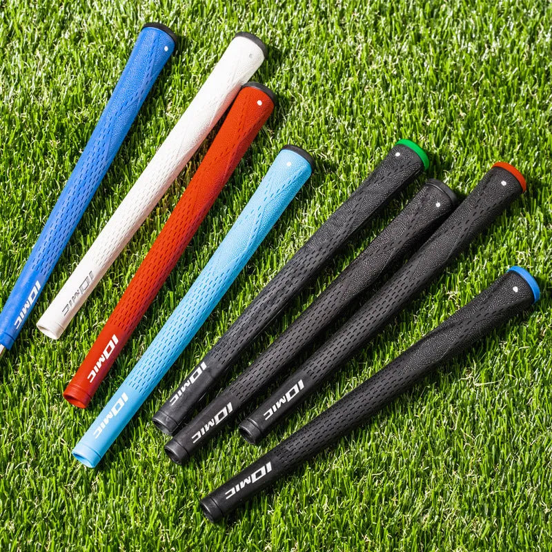 TPE golf club grip showing colour options including pink, red, blue, white, and black variations