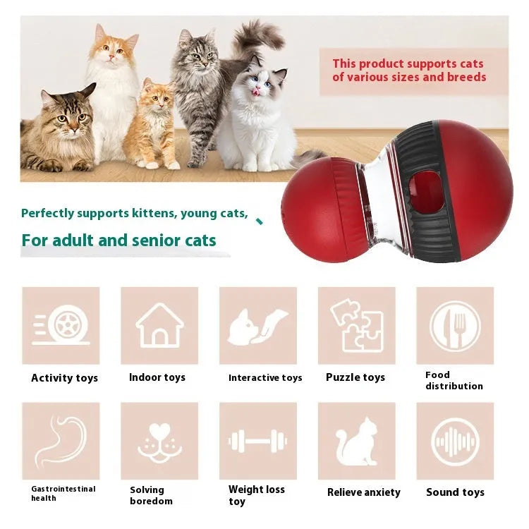 Rotating plastic cat toy with colourful super ball design and food dropping mechanism