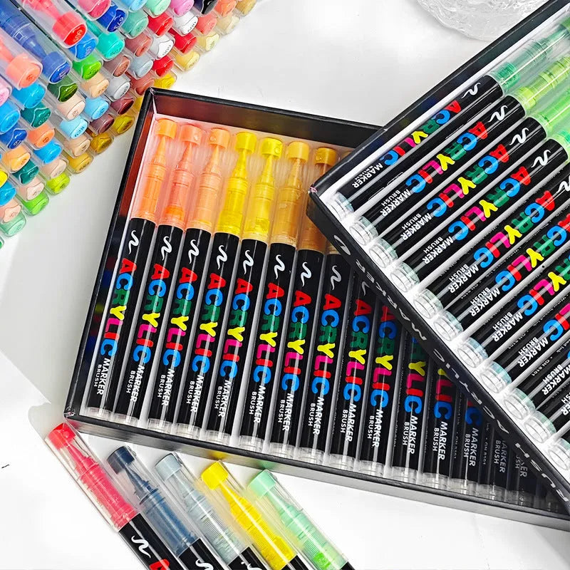 Set of straight liquid acrylic marker pens with soft heads for art and graffiti projects