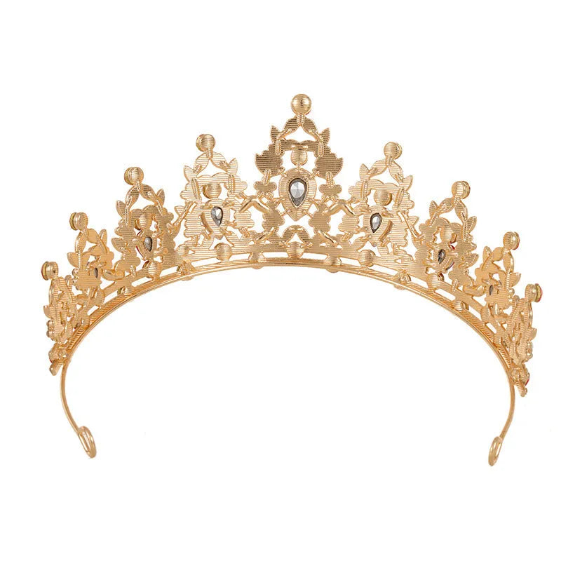 Baroque-style bride headdress crown with rhinestone accents on alloy base