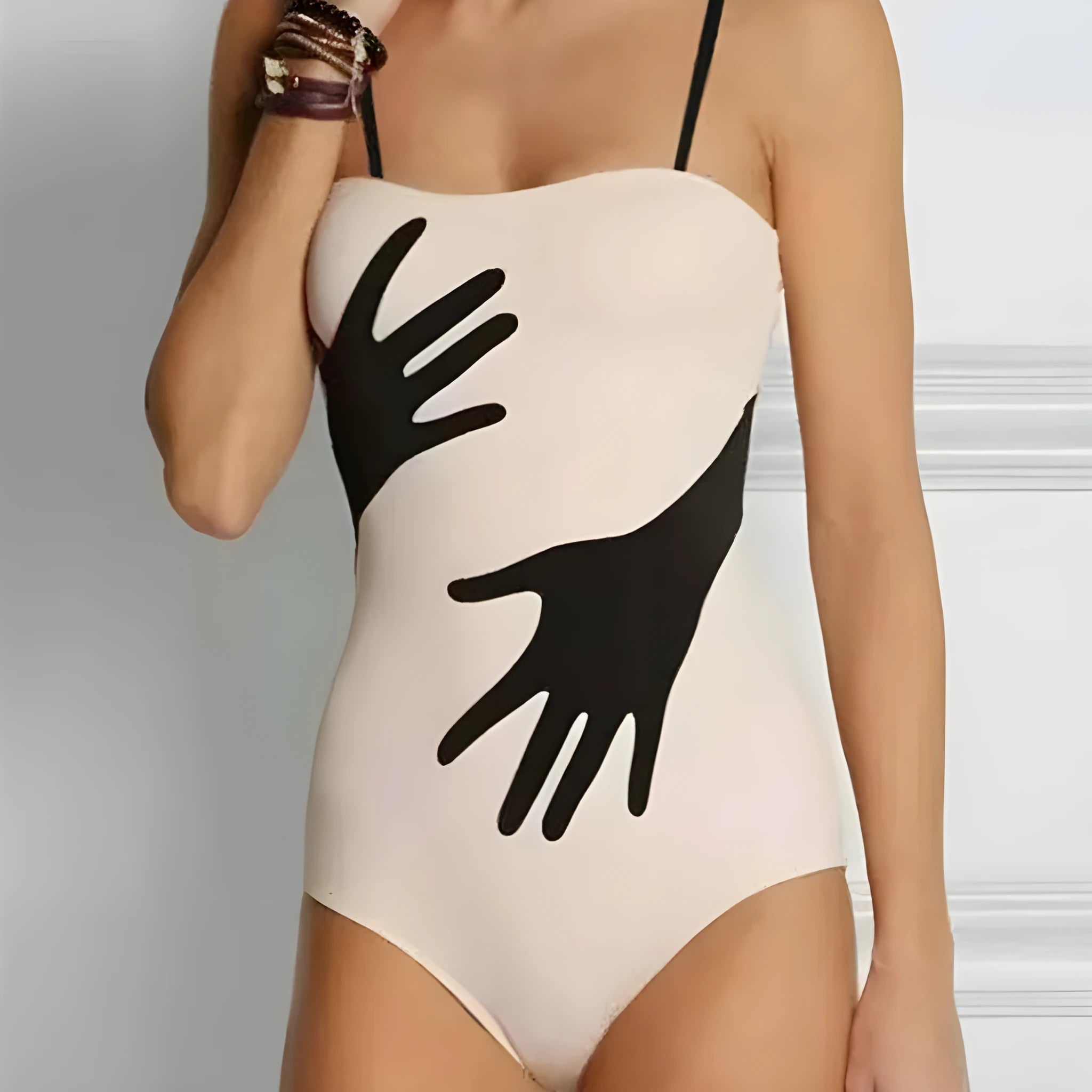 Women's one-piece bikini swimsuit with a gauze skirt in sizes S to XL.