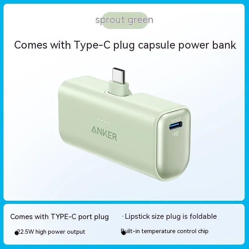 Small capsule-shaped power bank in multiple colours with a foldable Type-C connector