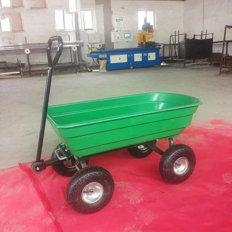 Green four-wheel plastic and steel dump truck with load bed, model TC2145