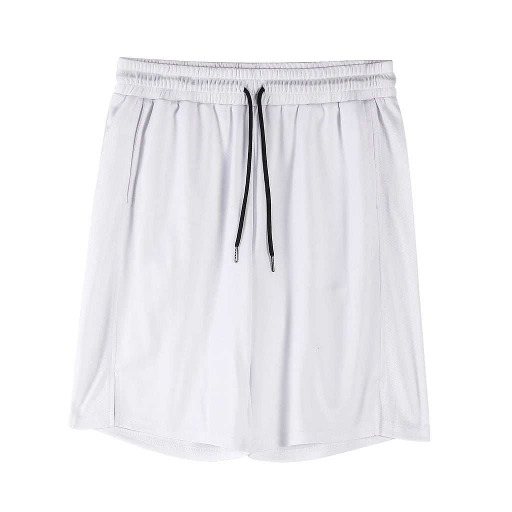 Men's quick-drying mesh shorts in black with elastic waistband and loose fit design