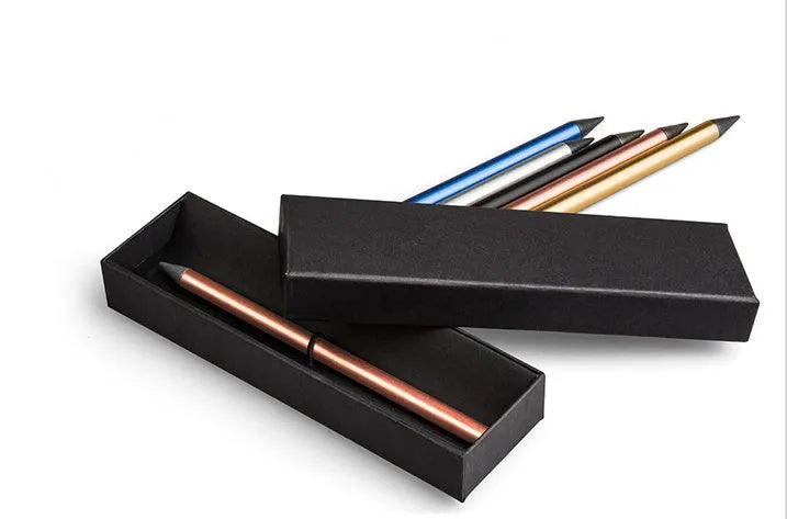 Inkless metal pen with alloy steel nib in black, blue, gold, rose gold, and silver colours