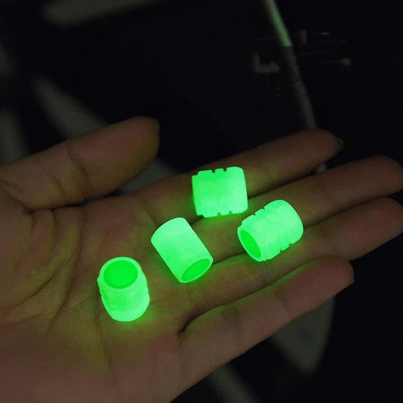 Rubber luminous valve caps for car tyres in 4 or 8 piece sets, 16mm by 12mm size