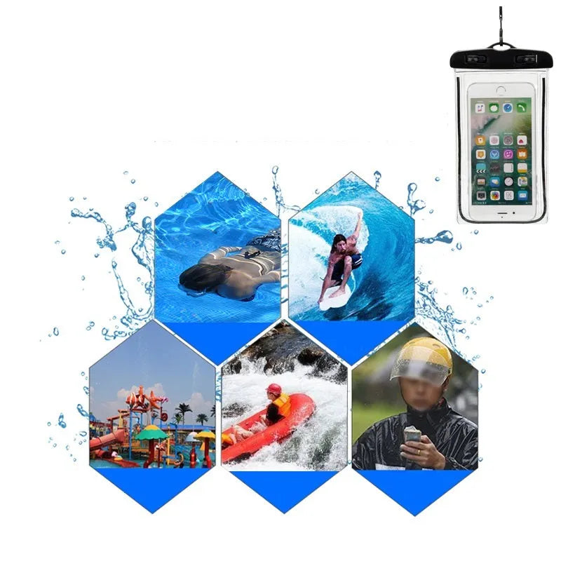 Waterproof luminous touch screen phone case in multiple colours for outdoor water activities