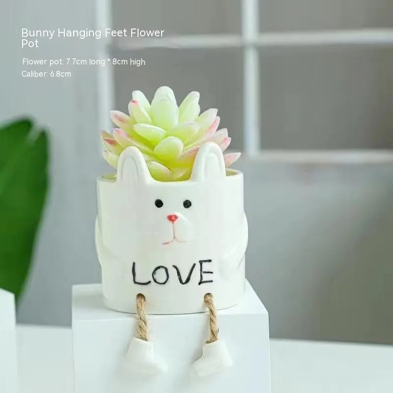 Ceramic hanging foot flowerpot in a cartoon style, suitable for succulent plants on a desktop