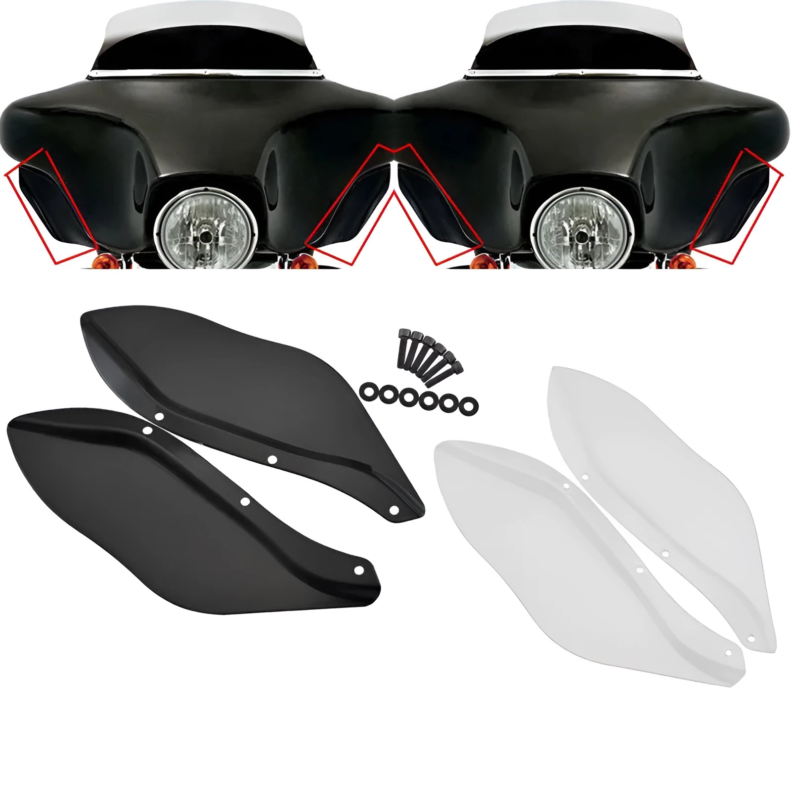 Black transparent ABS plastic side wing head covers for Harley Davidson Touring motorcycle windshield