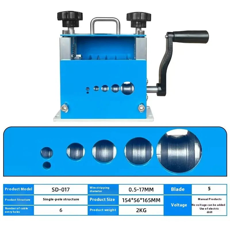 SD-017 manual wire stripping machine showing adjustable mechanism for 0.5-17mm wires