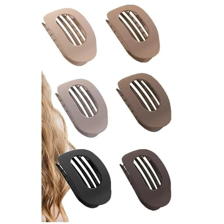 Six rose red plastic hair clips with frosted grip and pointed toe design
