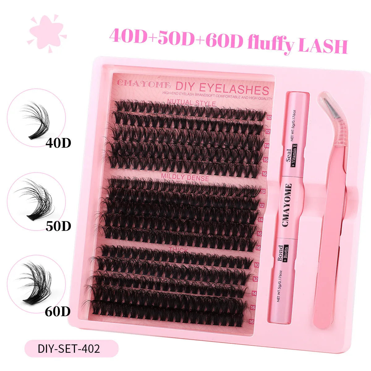 DIY false eyelashes extension kit with eyelash tweezers and chemical fibre false lashes