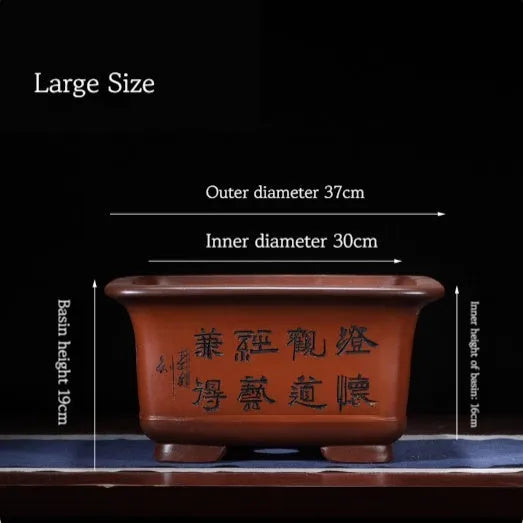 Large purple clay Chinese style flower pot for indoor bonsai or plants.