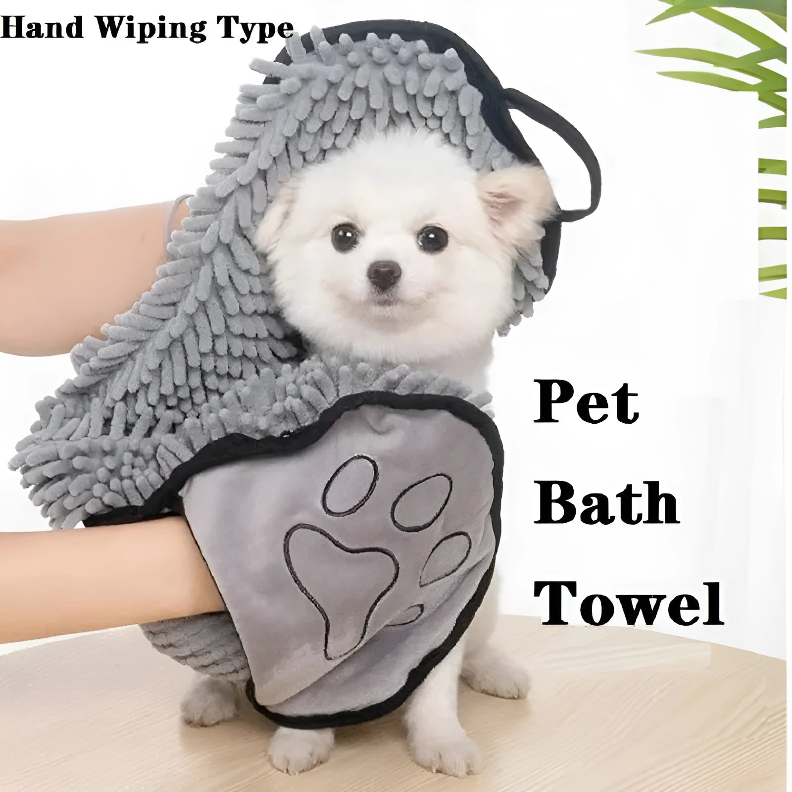 Blue dog bath towel with quick-dry absorbent fibre, measuring 62cm by 23cm.
