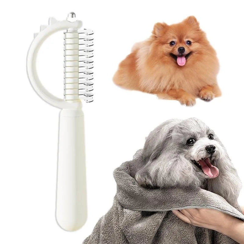 Blue dinosaur-shaped cat brush with stainless steel bristles for self-cleaning grooming