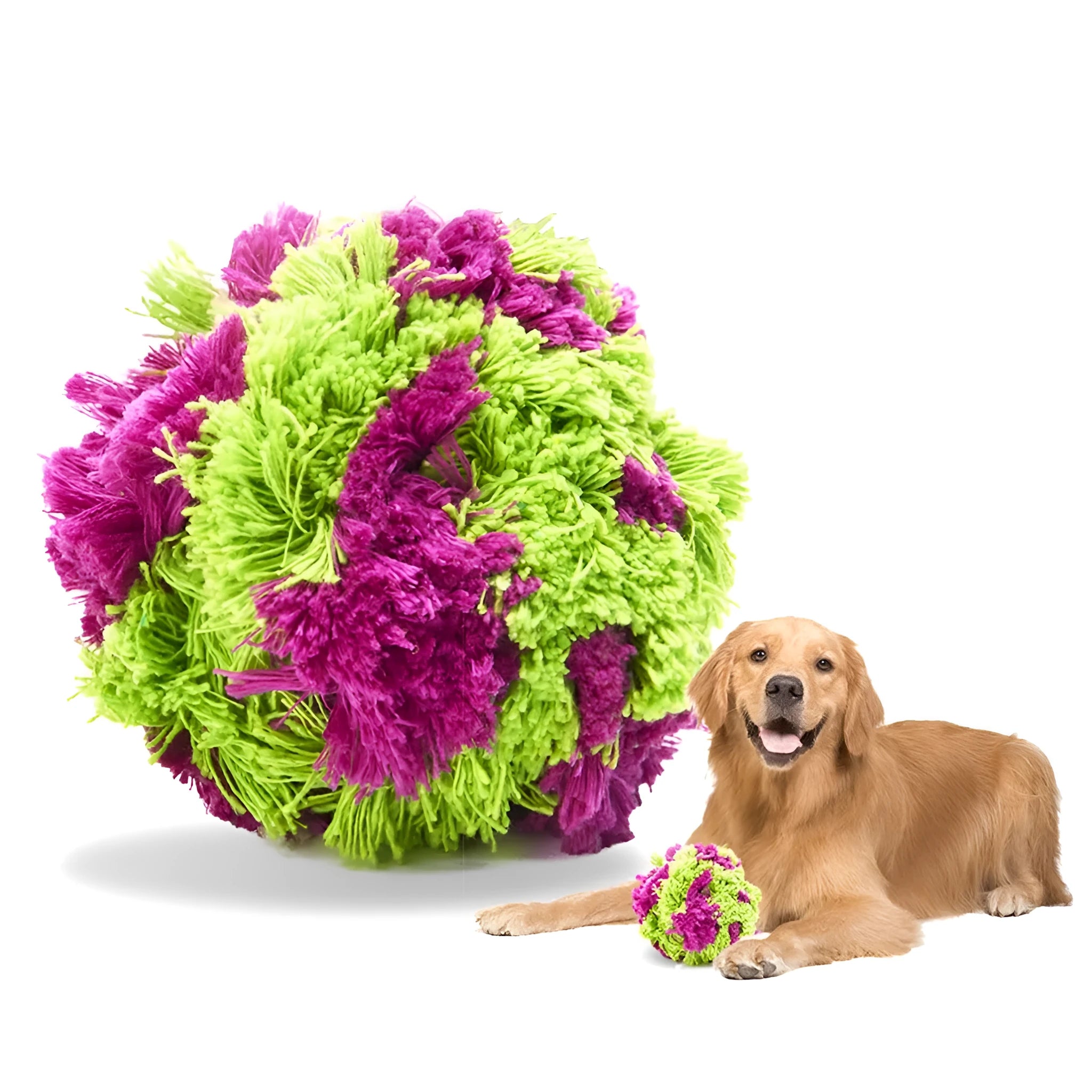 Purple plush sea urchin dog chew ball toy for interactive play and dental cleaning