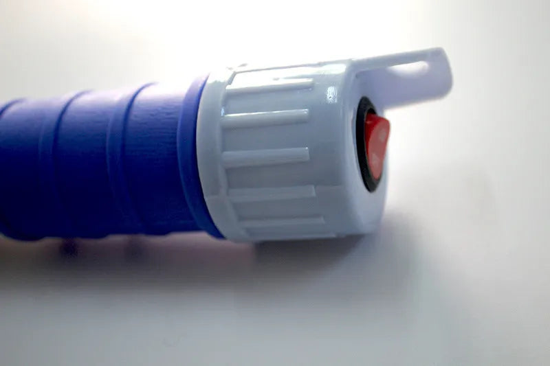 Blue manual hand pump siphon for transferring fuel and oil to vehicles and equipment