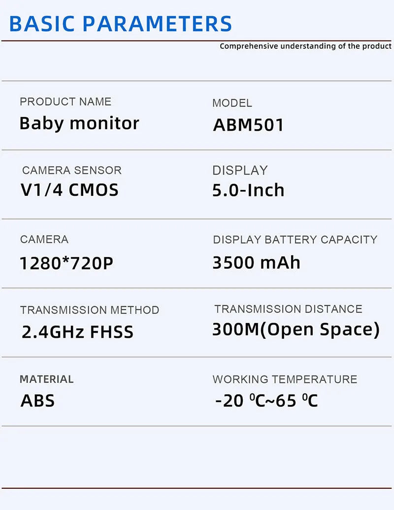 White wireless baby monitor with 5-inch screen showing baby room temperature display