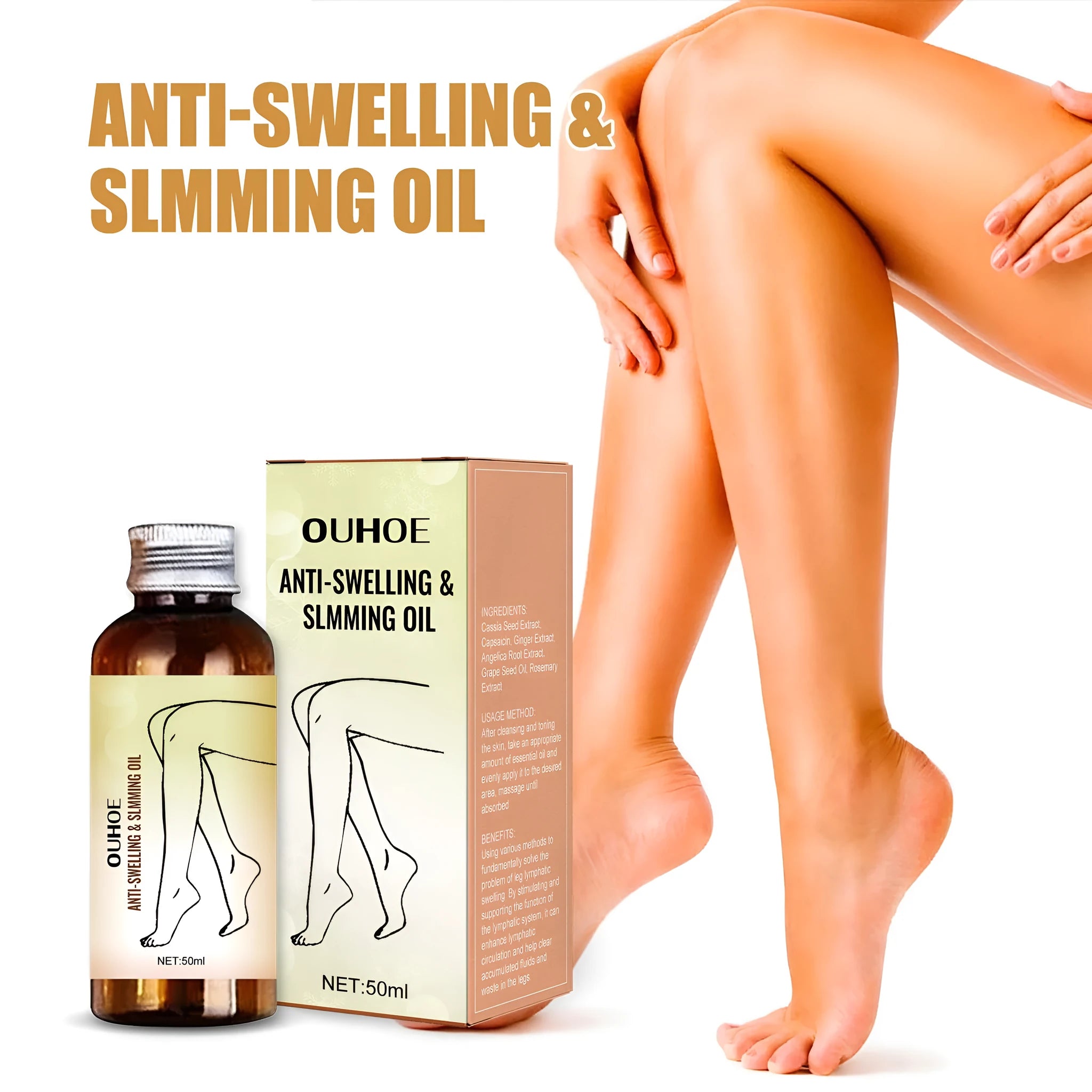 50ml bottle of moisturising body oil with cassia seed, capsaicin and ginger extracts